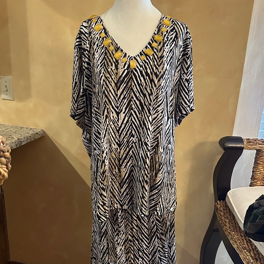 JM Collection Zebra Print Skirt Set with Yellow Accents